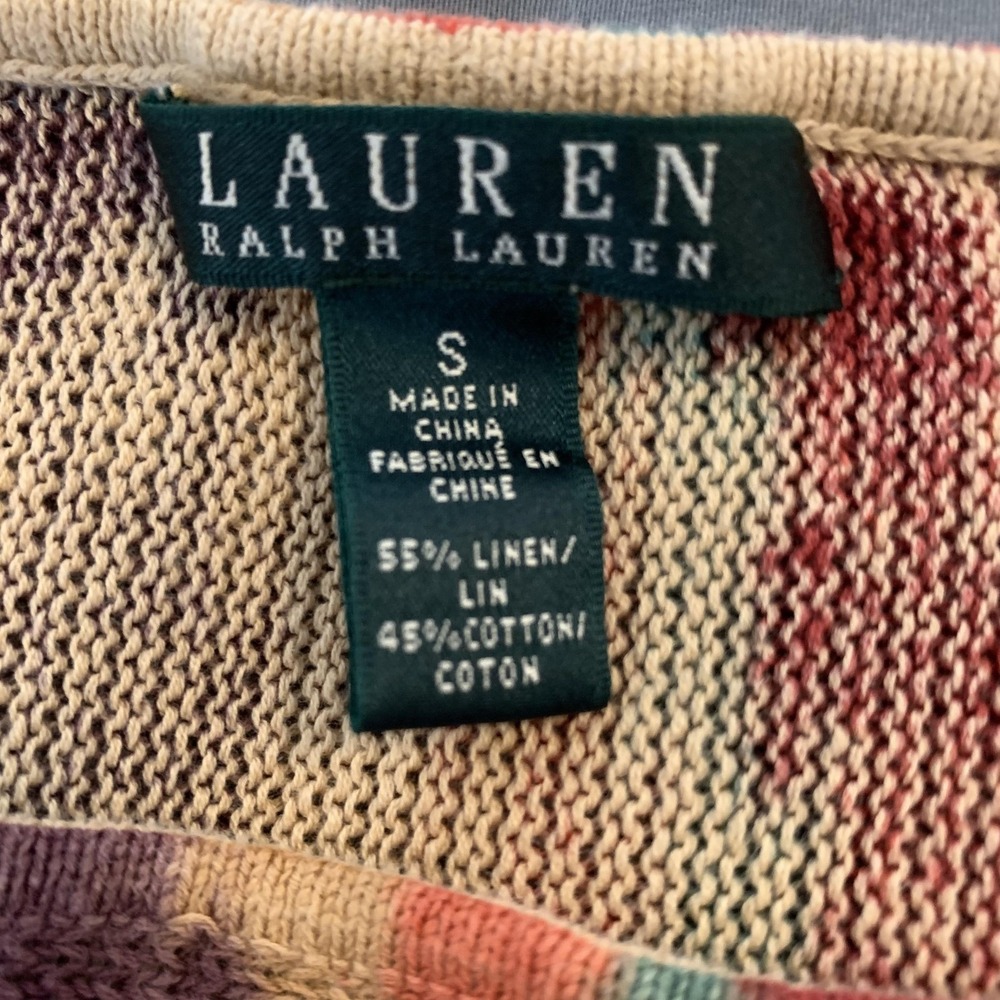 Lauren Ralph Lauren Sweater Womens Small Multicolor Tribal Short Sleeve Linen - Picture 2 of 6